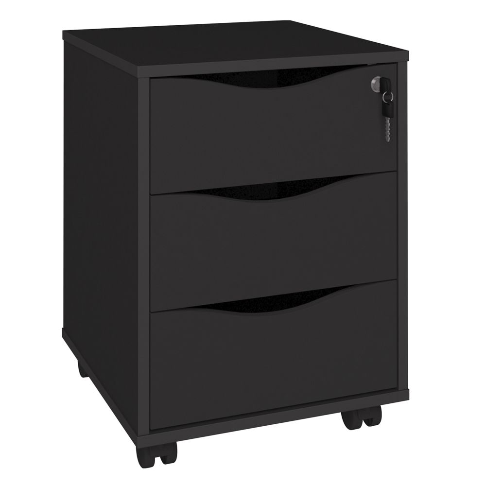 Gaveteiro Para Escritório Office com Rodízios 03 Gavetas Face A02 Preto - Lyam Decor
