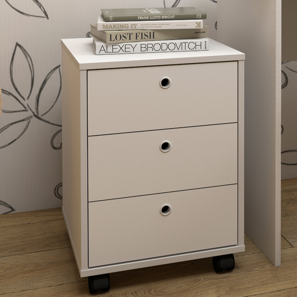 Gaveteiro Para Escritório Office com Rodízios 03 Gavetas New A02 Branco - Lyam Decor