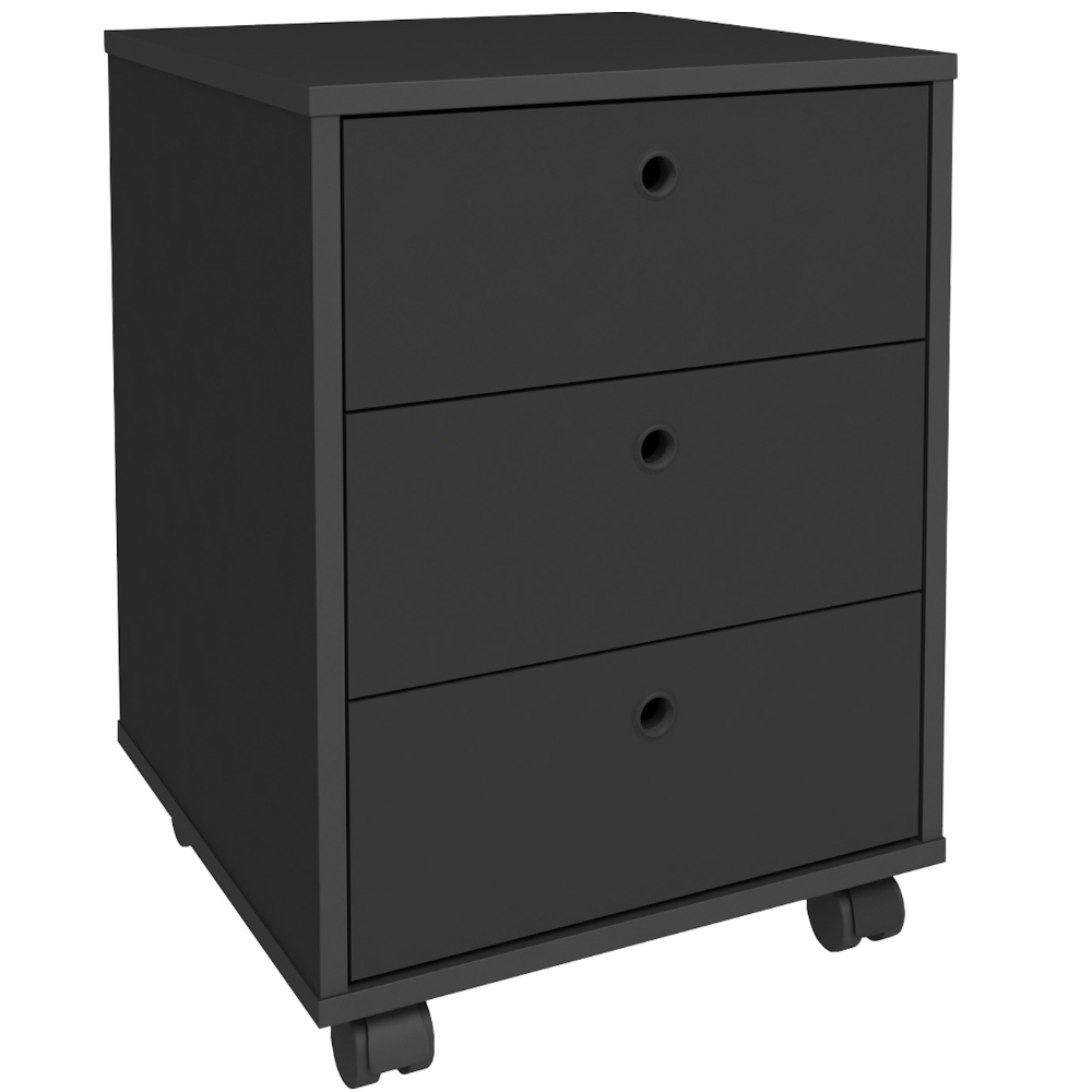 Gaveteiro Para Escritório Office com Rodízios 03 Gavetas New A02 Preto - Lyam Decor