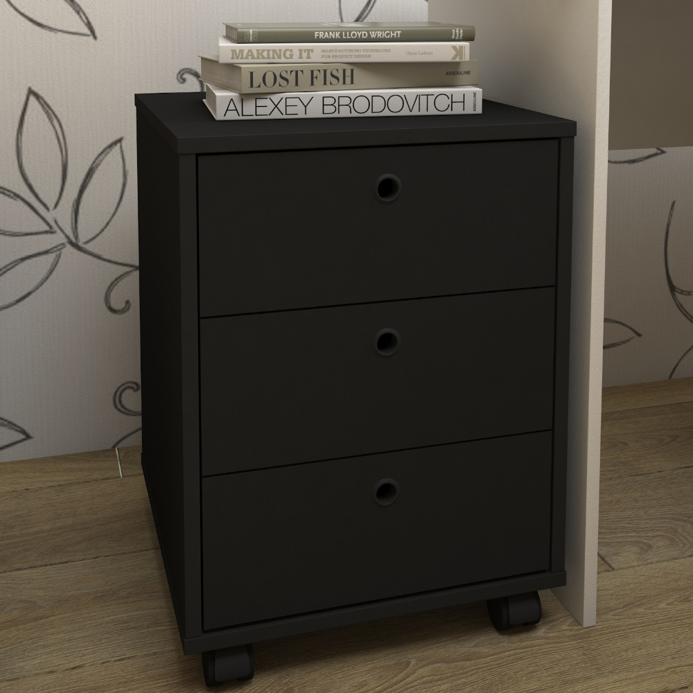 Gaveteiro Para Escritório Office com Rodízios 03 Gavetas New A02 Preto - Lyam Decor