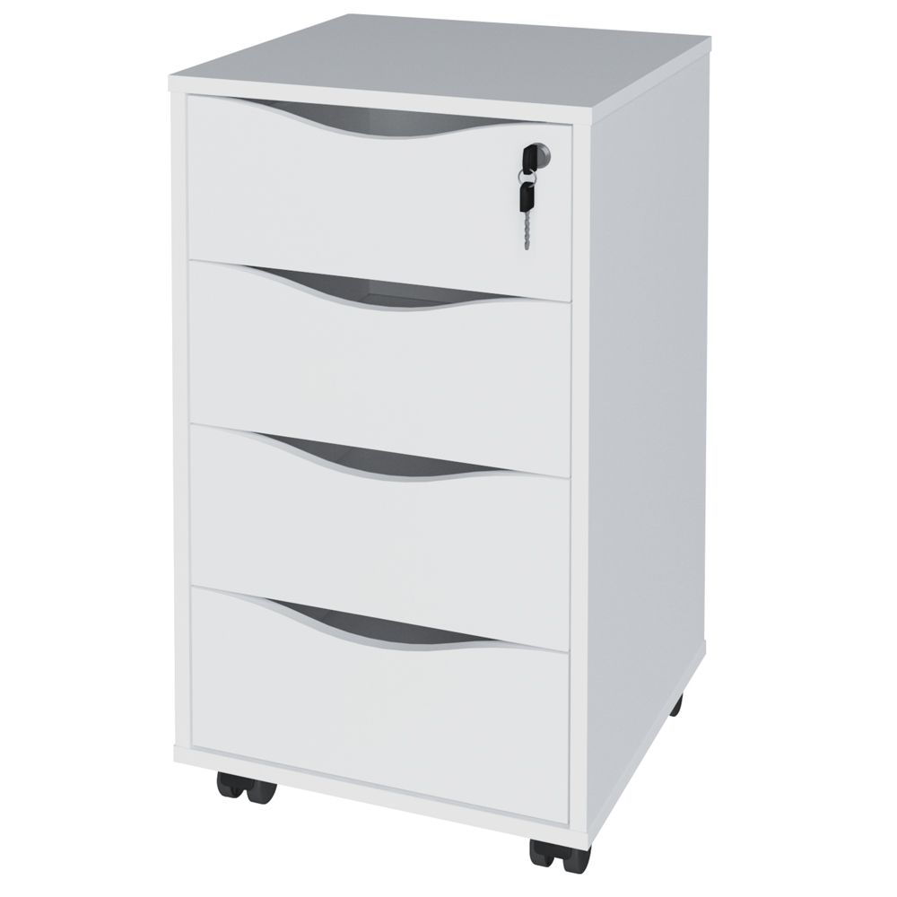 Gaveteiro Para Escritório Office com Rodízios 04 Gavetas Bit A02 Branco - Lyam Decor