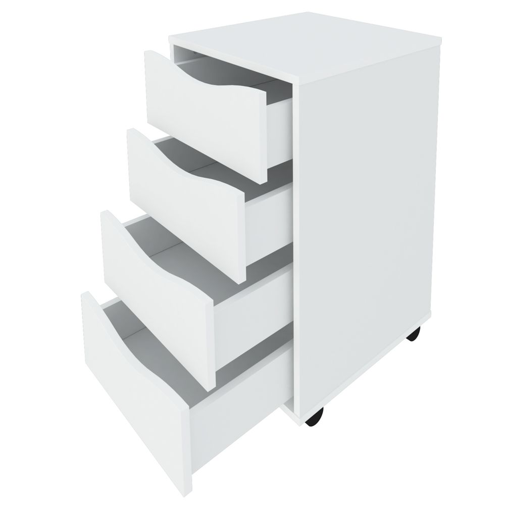 Gaveteiro Para Escritório Office com Rodízios 04 Gavetas Bit A02 Branco - Lyam Decor