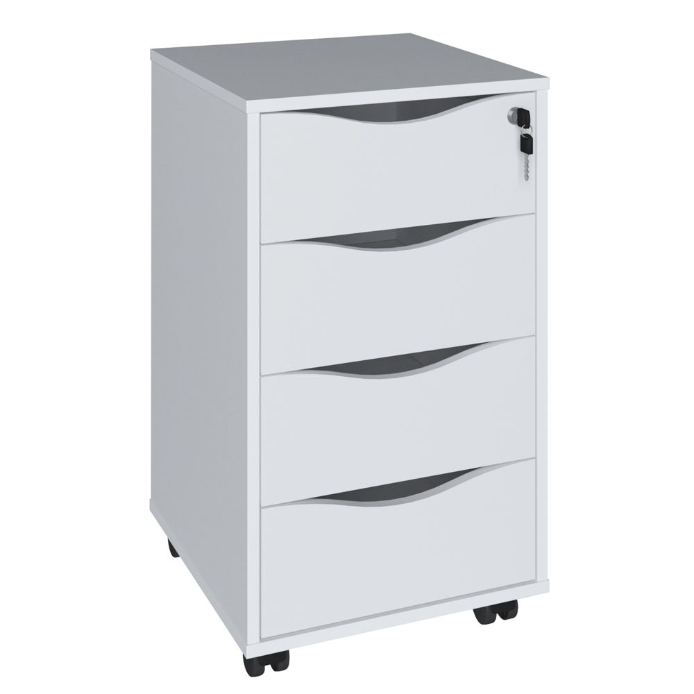 Gaveteiro Para Escritório Office com Rodízios 04 Gavetas Bit A02 Branco - Lyam Decor