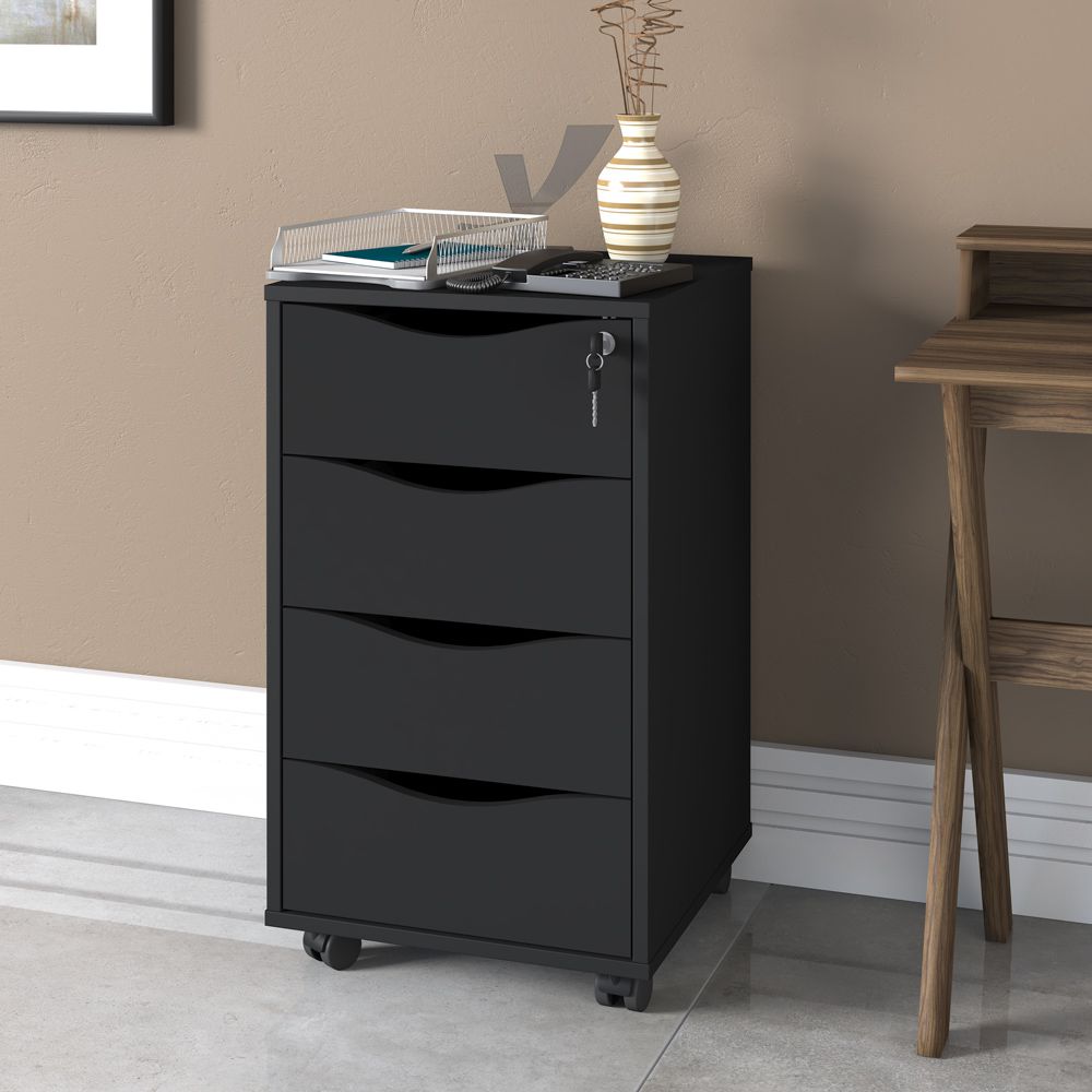 Gaveteiro Para Escritório Office com Rodízios 04 Gavetas Bit A02 Preto - Lyam Decor