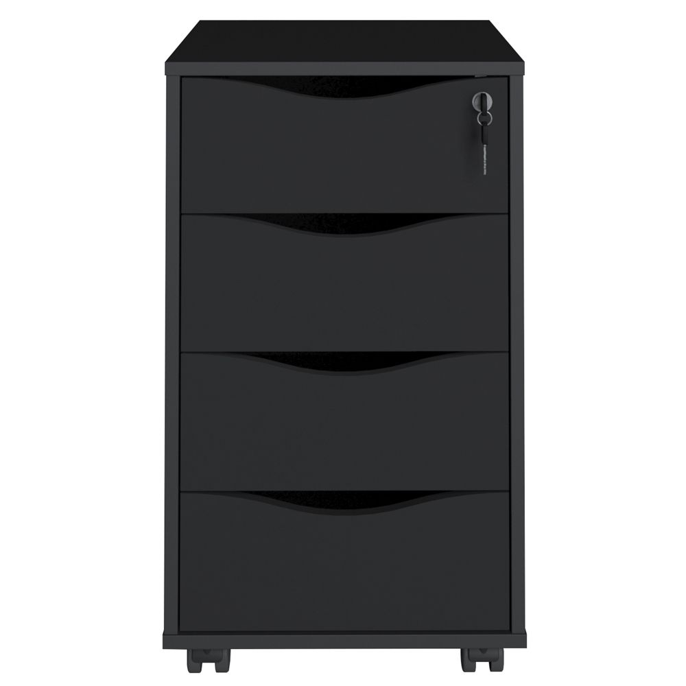 Gaveteiro Para Escritório Office com Rodízios 04 Gavetas Bit A02 Preto - Lyam Decor