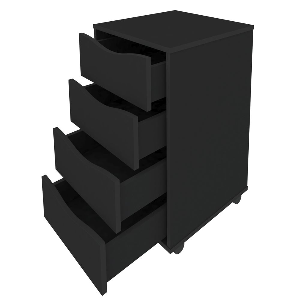 Gaveteiro Para Escritório Office com Rodízios 04 Gavetas Bit A02 Preto - Lyam Decor