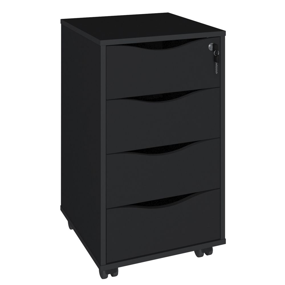 Gaveteiro Para Escritório Office com Rodízios 04 Gavetas Bit A02 Preto - Lyam Decor