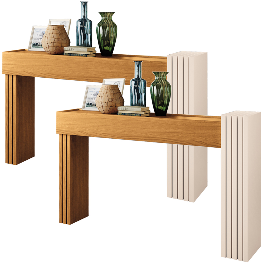 Kit 02 Aparadores Decorativos Para Sala De Estar Lord B01 Cinamomo Off White - Lyam Decor