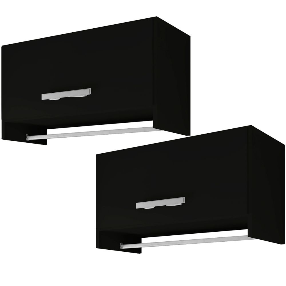Kit 02 Armários Multiuso Aéreo Cabideiro Grécia L03 Preto - Lyam Decor