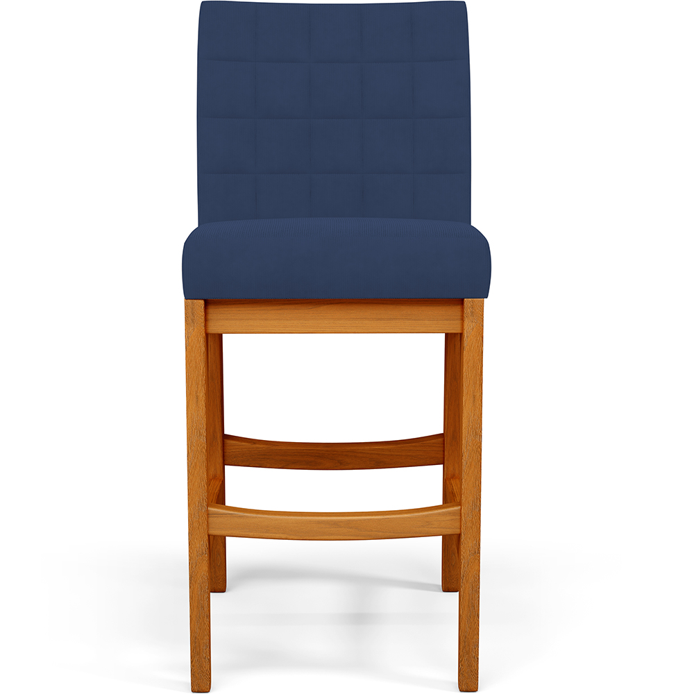 Kit 02 Banqueta Baixa Cozinha Bancada Bar Sala Jantar Fixa Mila L02 Suede Azul Marinho - Lyam Decor