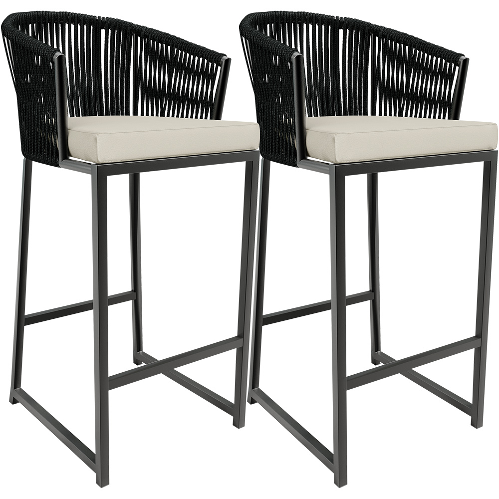 Kit 02 Banqueta Para Área Gourmet Cozinha Varanda Corda Náutica Sunset D04 Preto - Lyam Decor