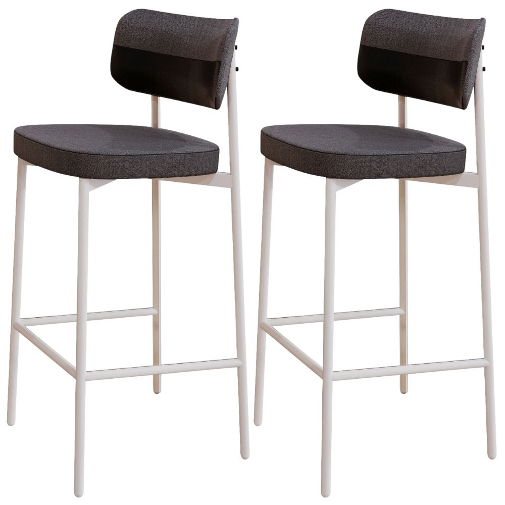 Kit 02 Banquetas Alta Bar Cozinha Sala De Jantar Aço Branco Kaira C01 Linho Preto Courino Preto - Lyam Decor