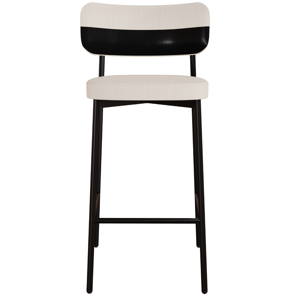 Kit 02 Banquetas Alta Bar Cozinha Sala De Jantar Aço Preto Kaira C01 Linho Palha Courino Preto - Lyam Decor