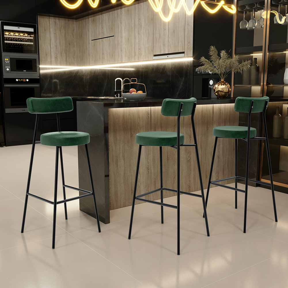 Kit 02 Banquetas Alta Bar Cozinha Sala De Jantar Em Aço Milão F01 Facto Verde Musgo - Lyam Decor