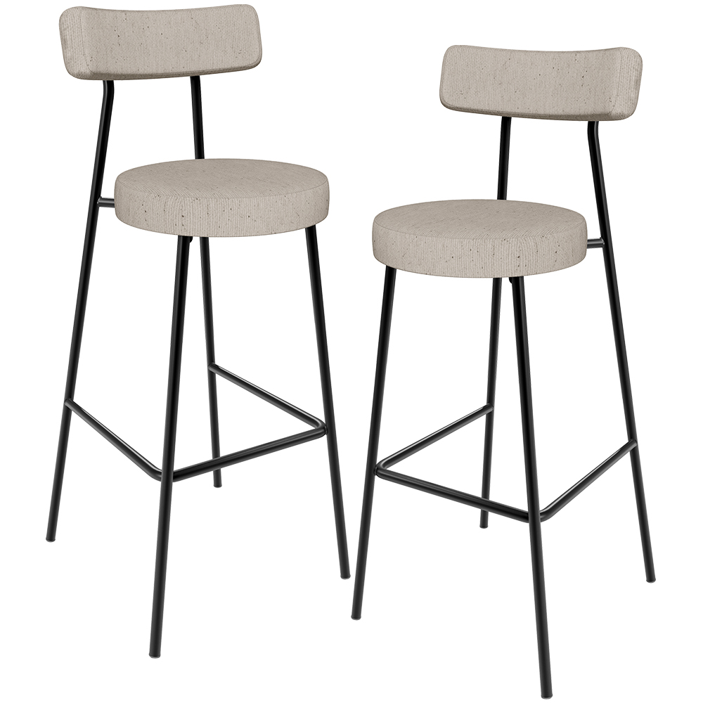 Kit 02 Banquetas Alta Bar Cozinha Sala De Jantar Em Aço Milão L02 Linho Bege - Lyam Decor