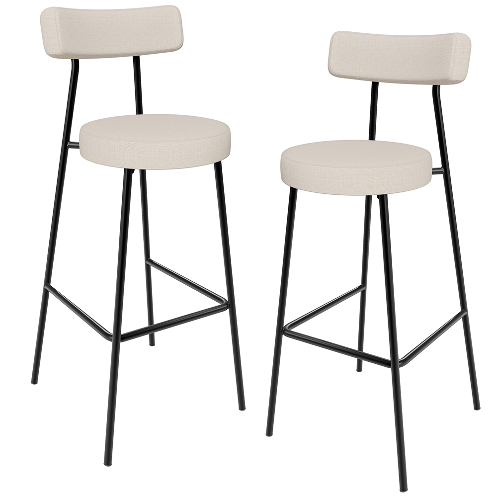 Kit 02 Banquetas Alta Bar Cozinha Sala De Jantar Em Aço Milão L02 Linho Cru - Lyam Decor