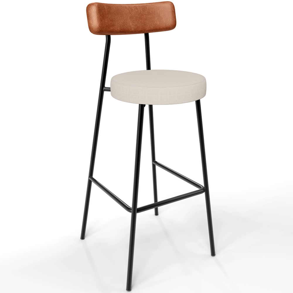 Kit 02 Banquetas Alta Bar Cozinha Sala De Jantar Milão L02 Couríssimo Camel Linho Cru - Lyam Decor
