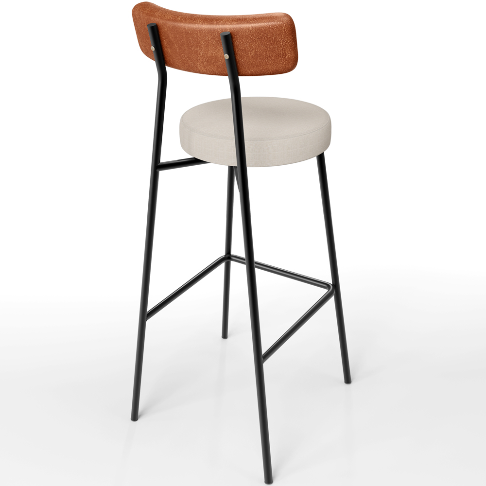 Kit 02 Banquetas Alta Bar Cozinha Sala De Jantar Milão L02 Couríssimo Camel Linho Cru - Lyam Decor