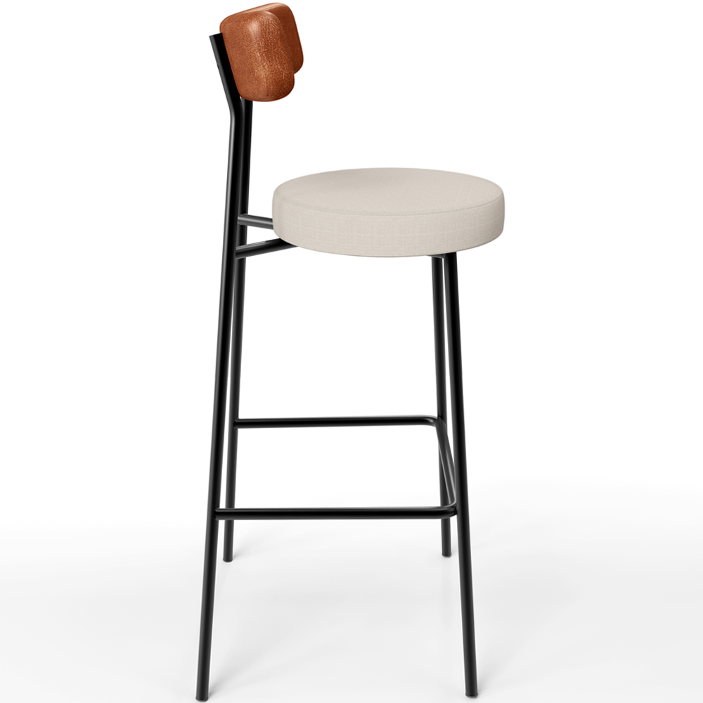 Kit 02 Banquetas Alta Bar Cozinha Sala De Jantar Milão L02 Couríssimo Camel Linho Cru - Lyam Decor