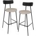 Kit 02 Banquetas Alta Bar Cozinha Sala De Jantar Milão L02 Couríssimo Preto Linho Bege - Lyam Decor