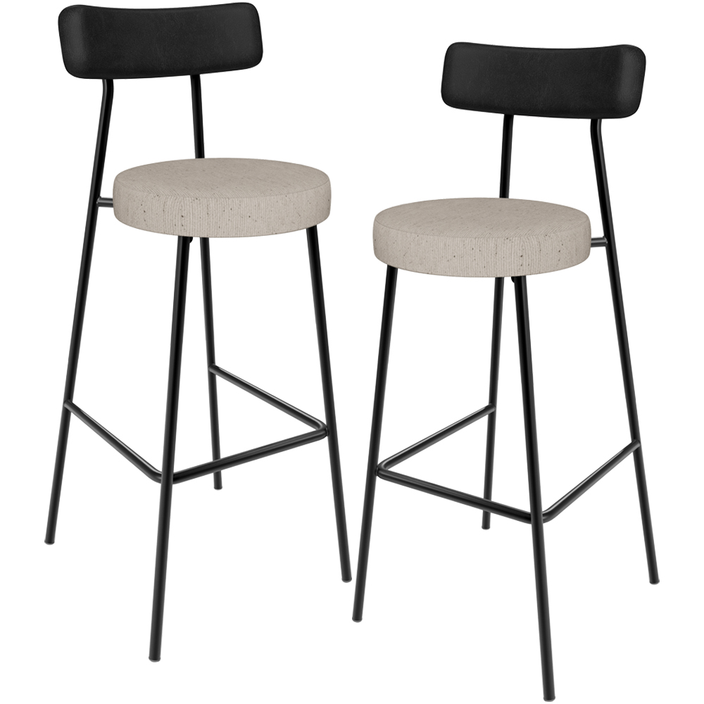 Kit 02 Banquetas Alta Bar Cozinha Sala De Jantar Milão L02 Couríssimo Preto Linho Bege - Lyam Decor