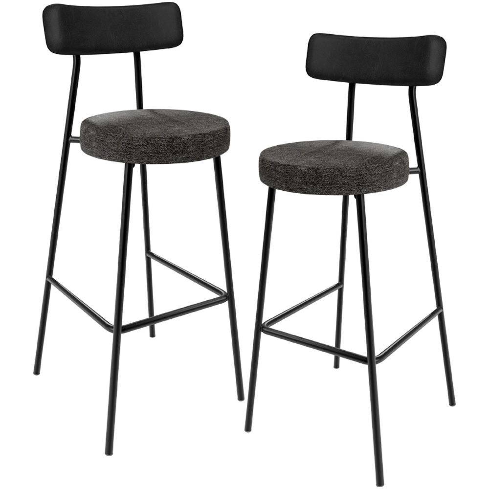 Kit 02 Banquetas Alta Bar Cozinha Sala De Jantar Milão L02 Couríssimo Preto Linho Chumbo - Lyam Decor