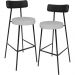 Kit 02 Banquetas Alta Bar Cozinha Sala De Jantar Milão L02 Couríssimo Preto Linho Cinza - Lyam Decor