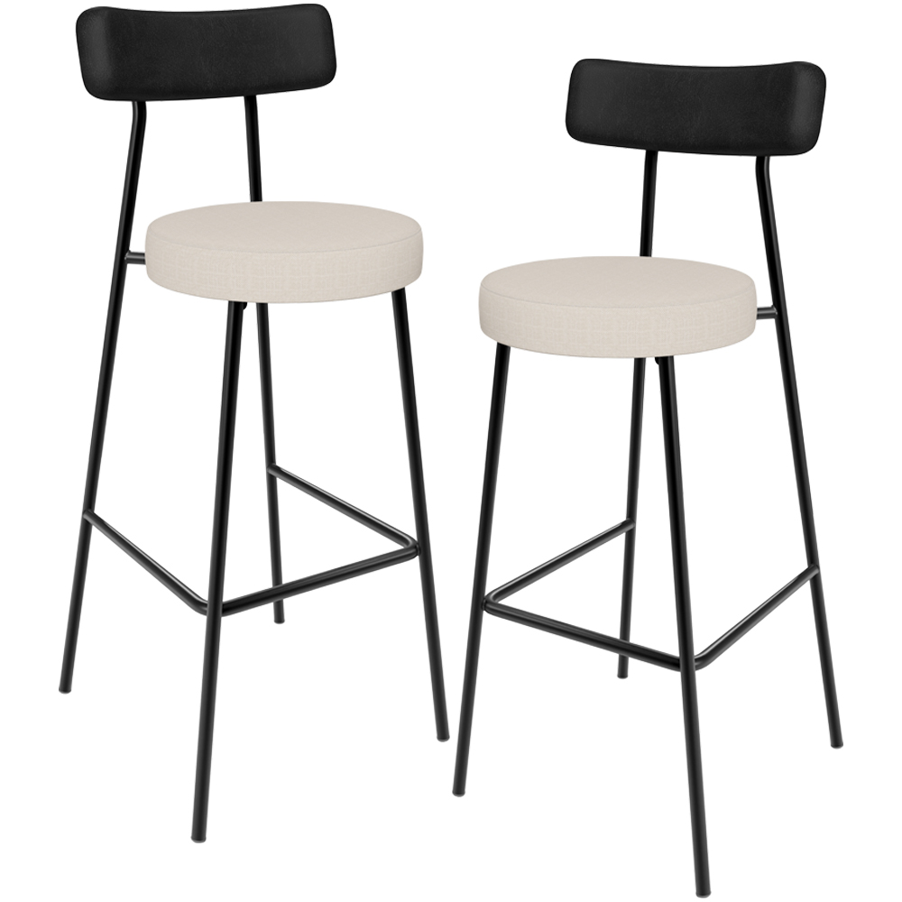 Kit 02 Banquetas Alta Bar Cozinha Sala De Jantar Milão L02 Couríssimo Preto Linho Cru - Lyam Decor
