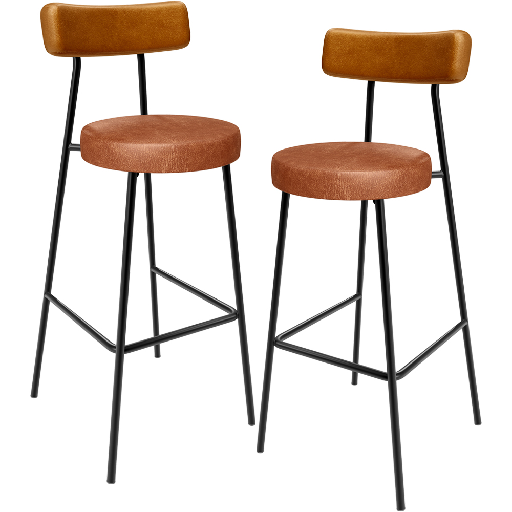 Kit 02 Banquetas Alta Bar Cozinha Sala De Jantar Milão L02 Couríssimo Whisky Camel - Lyam Decor