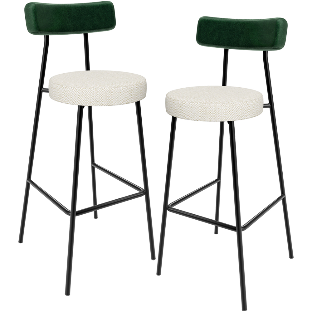 Kit 02 Banquetas Alta Bar Cozinha Sala De Jantar Milão L02 Facto Verde Linho Champagne - Lyam Decor