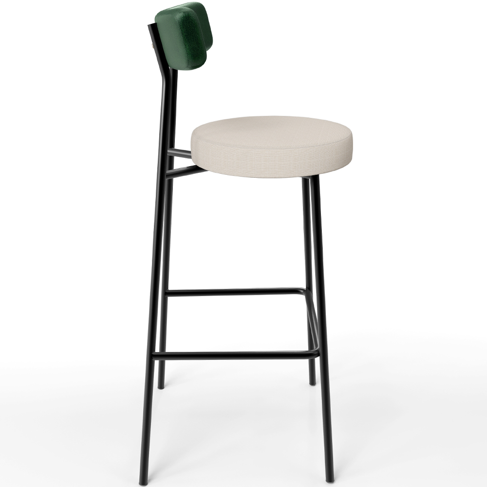 Kit 02 Banquetas Alta Bar Cozinha Sala De Jantar Milão L02 Facto Verde Musgo Linho Cru - Lyam Decor
