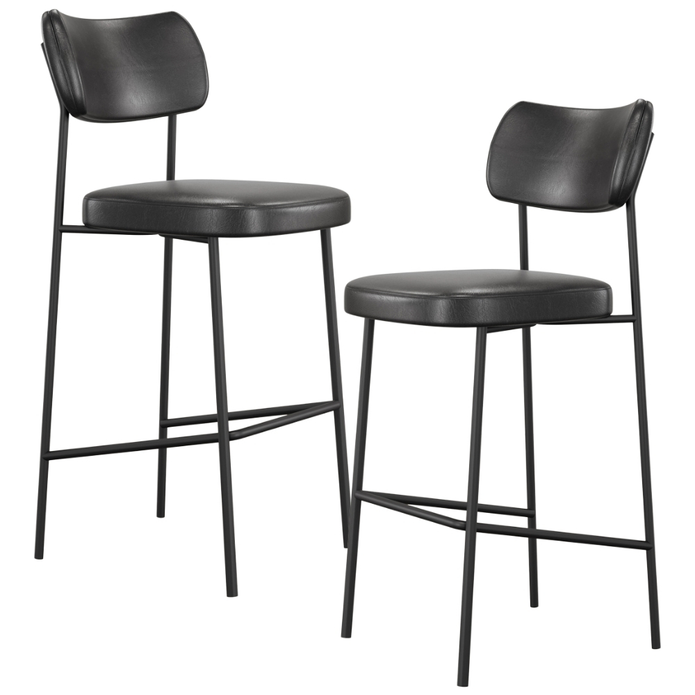 Kit 02 Banquetas Alta Bar Cozinha Sala De Jantar Preto Elira L02 Couríssimo Preto - Lyam Decor