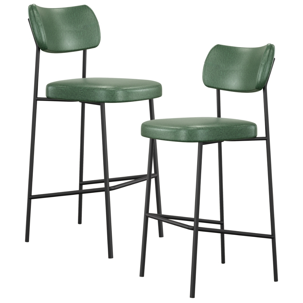 Kit 02 Banquetas Alta Bar Cozinha Sala De Jantar Preto Elira L02 Couríssimo Verde - Lyam Decor