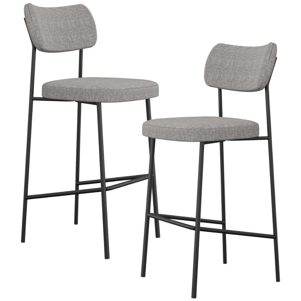 Kit 02 Banquetas Alta Bar Cozinha Sala De Jantar Preto Elira L02 Linho Cinza Escuro - Lyam Decor