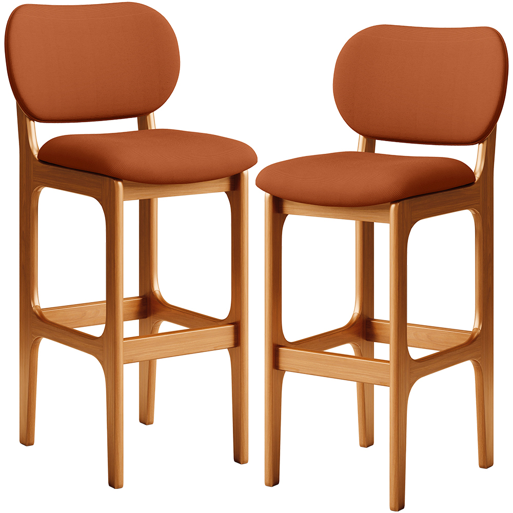 Kit 02 Banquetas Alta Bar Cozinha Sala Jantar Fixa Betta L02 Imbuia Tecido Terracota - Lyam Decor