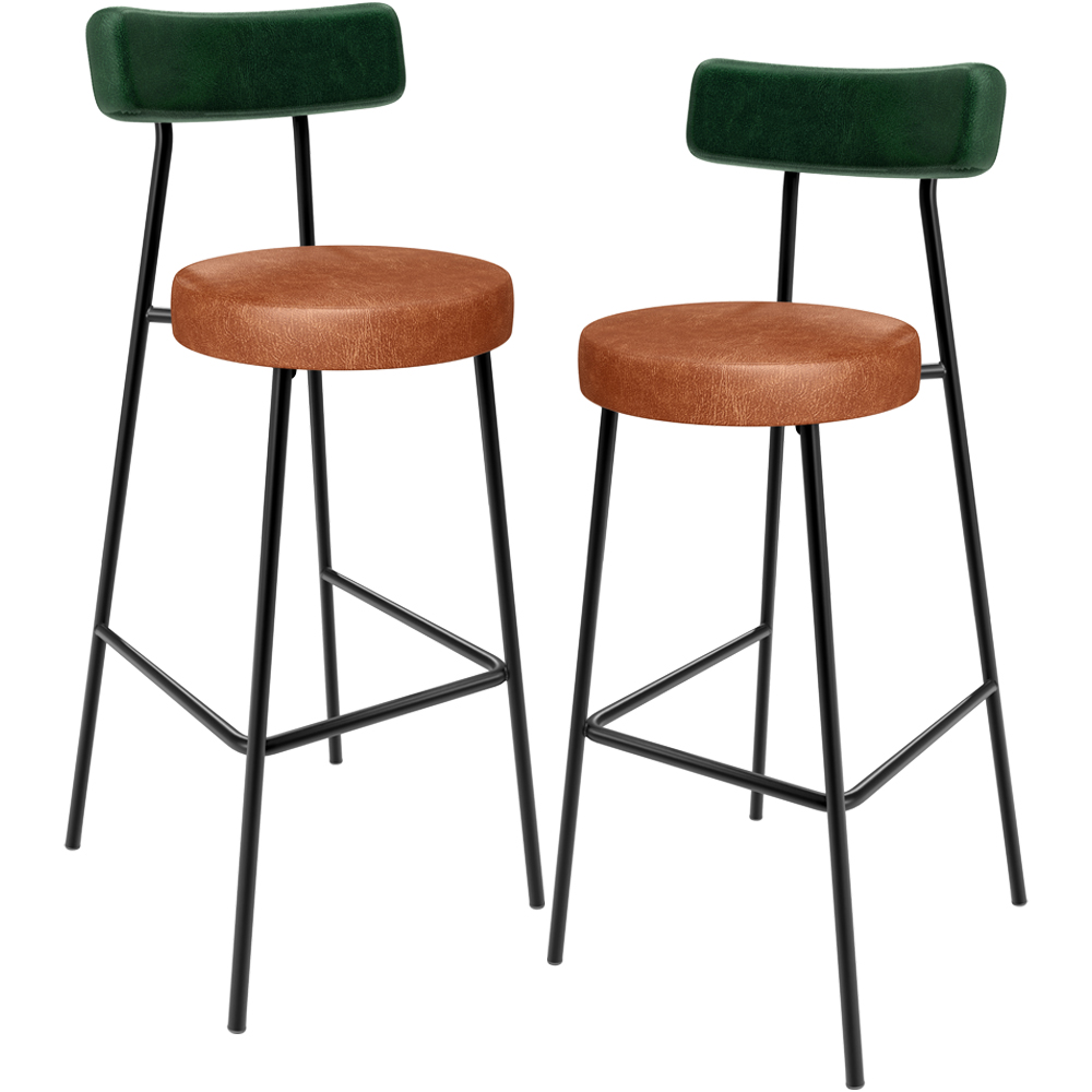 Kit 02 Banquetas Alta Bar Cozinha Sala Jantar Milão L02 Facto Verde Couríssimo Camel - Lyam Decor