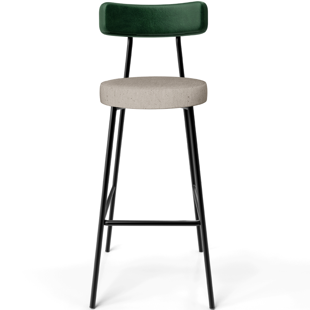 Kit 02 Banquetas Alta Bar Cozinha Sala Jantar Milão L02 Facto Verde Musgo Linho Bege - Lyam Decor
