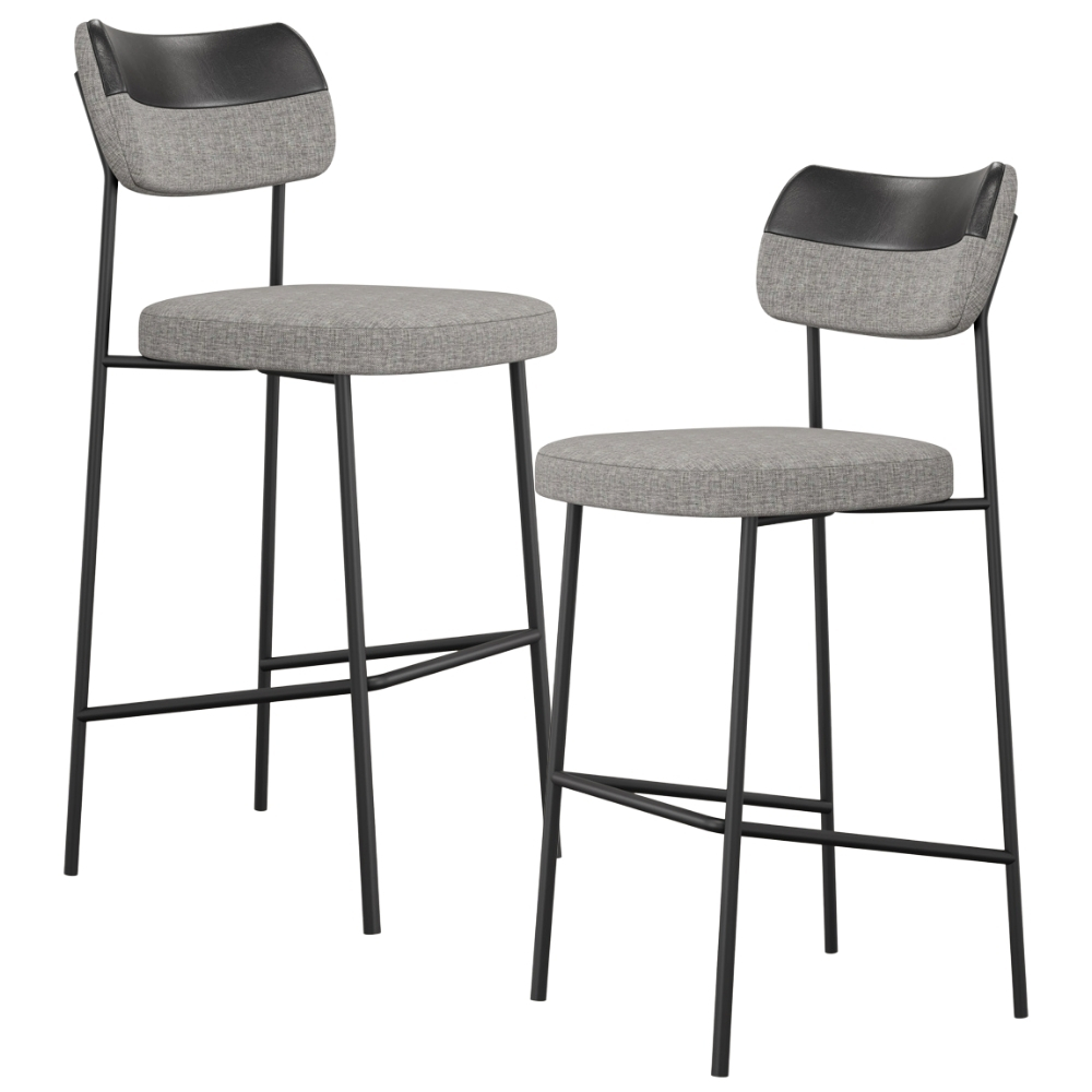 Kit 02 Banquetas Alta Bar Cozinha Sala Jantar Preto Elira L02 Couríssimo Preto Linho Cinza - Lyam Decor