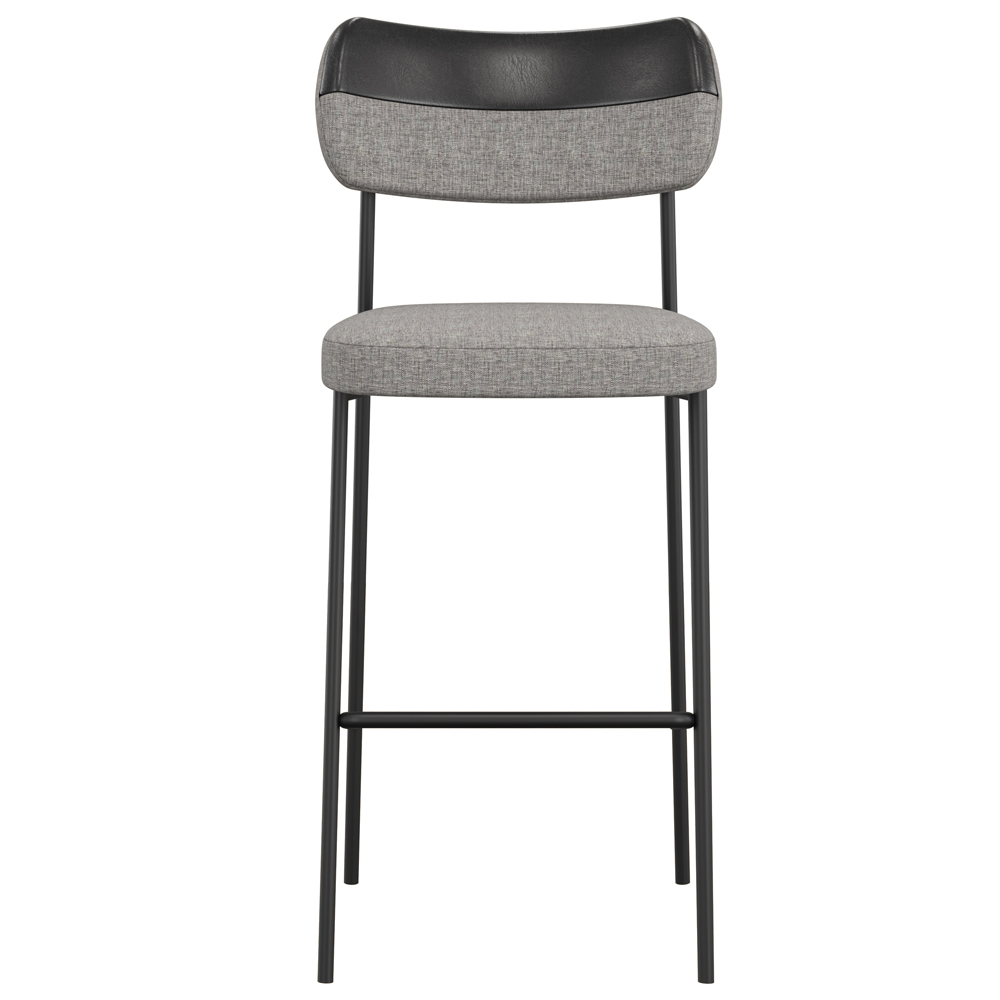 Kit 02 Banquetas Alta Bar Cozinha Sala Jantar Preto Elira L02 Couríssimo Preto Linho Cinza - Lyam Decor