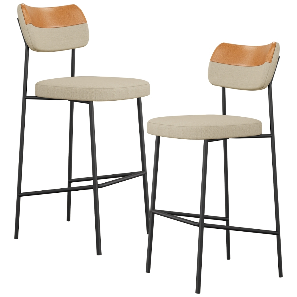 Kit 02 Banquetas Alta Bar Cozinha Sala Jantar Whisky Elira L02 Couríssimo Whisky Linho Bege - Lyam Decor