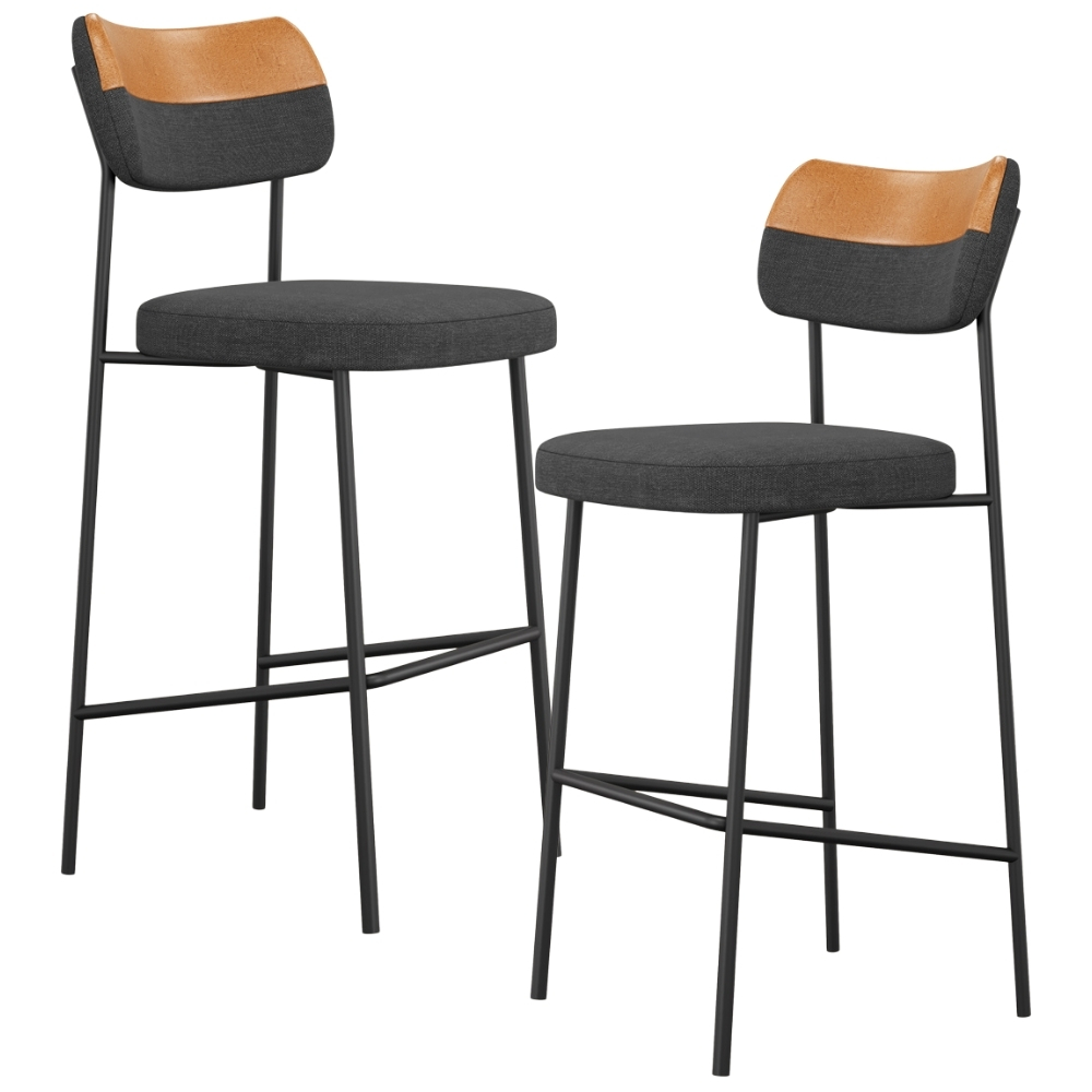 Kit 02 Banquetas Alta Bar Cozinha Sala Jantar Whisky Elira L02 Couríssimo Whisky Linho Chumbo - Lyam Decor