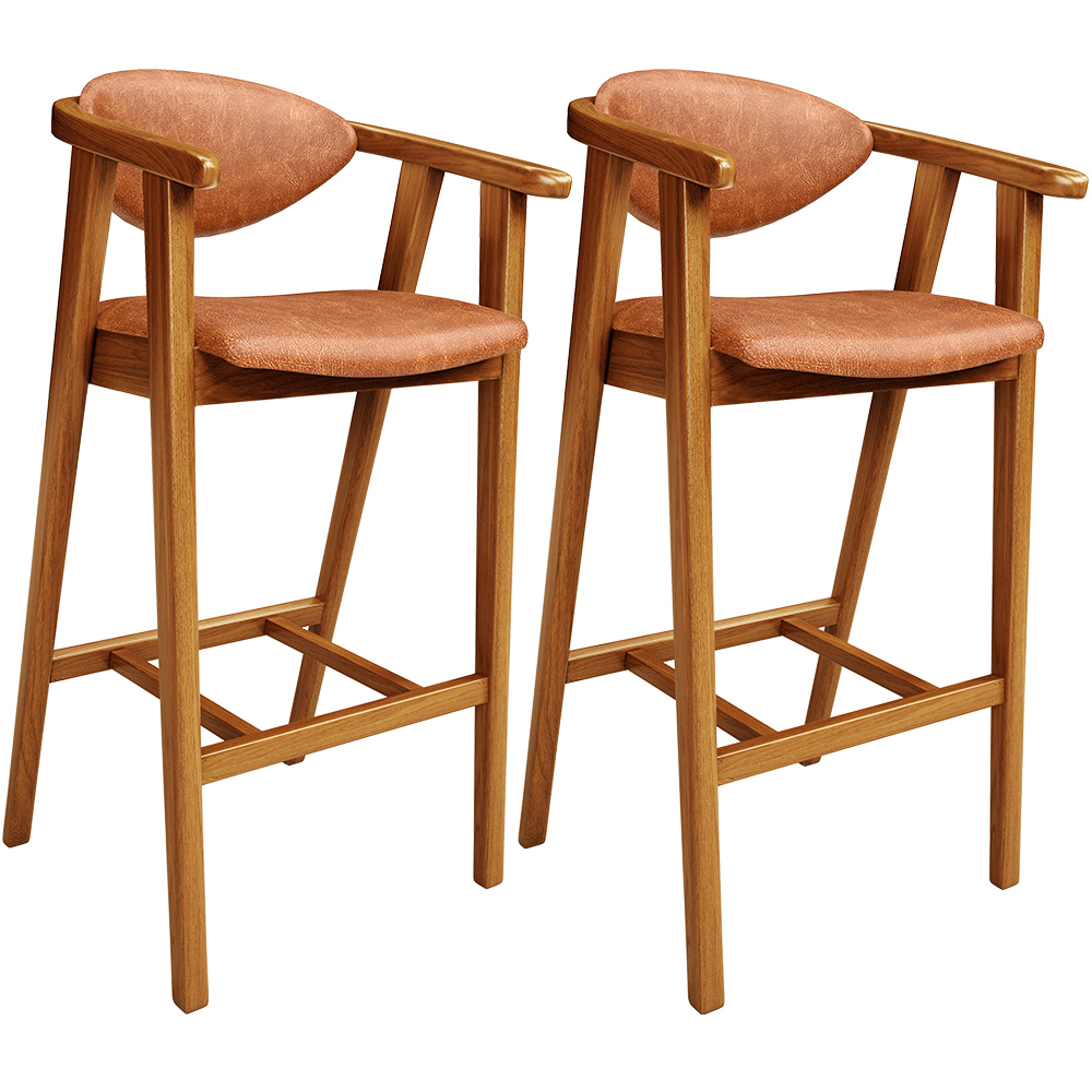 Kit 02 Banquetas Alta Cozinha Bancada Bar Sala de Jantar Fixa Cecília L02 Couríssimo Camel - Lyam