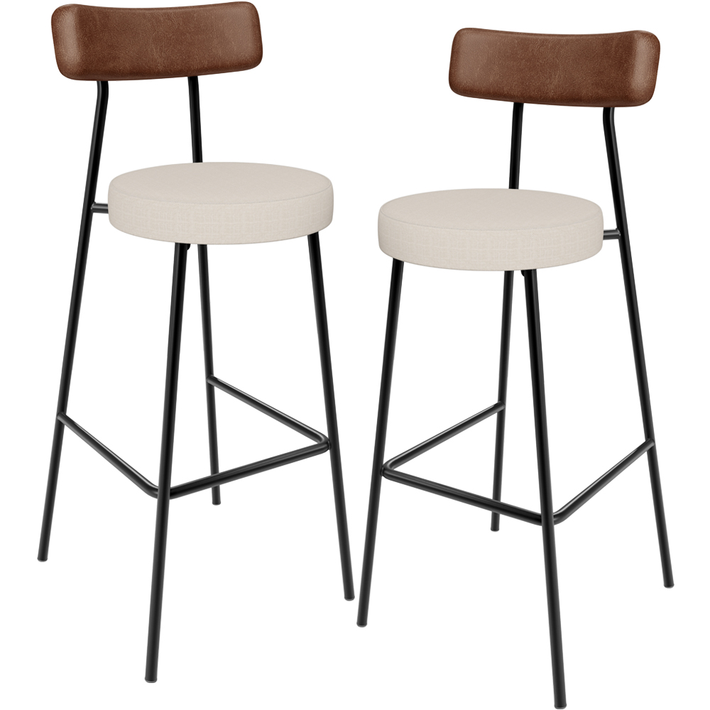 Kit 02 Banquetas Alta Cozinha Bar Sala De Jantar Milão L02 Couríssimo Marrom Linho Cru - Lyam Decor