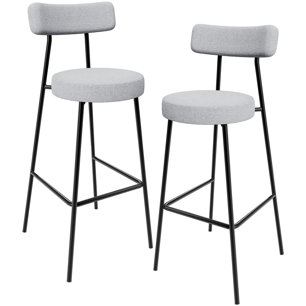 Kit 02 Banquetas Alta Cozinha Bar Sala Jantar Estrutura Em Aço Milão L02 Bouclê Cinza - Lyam Decor