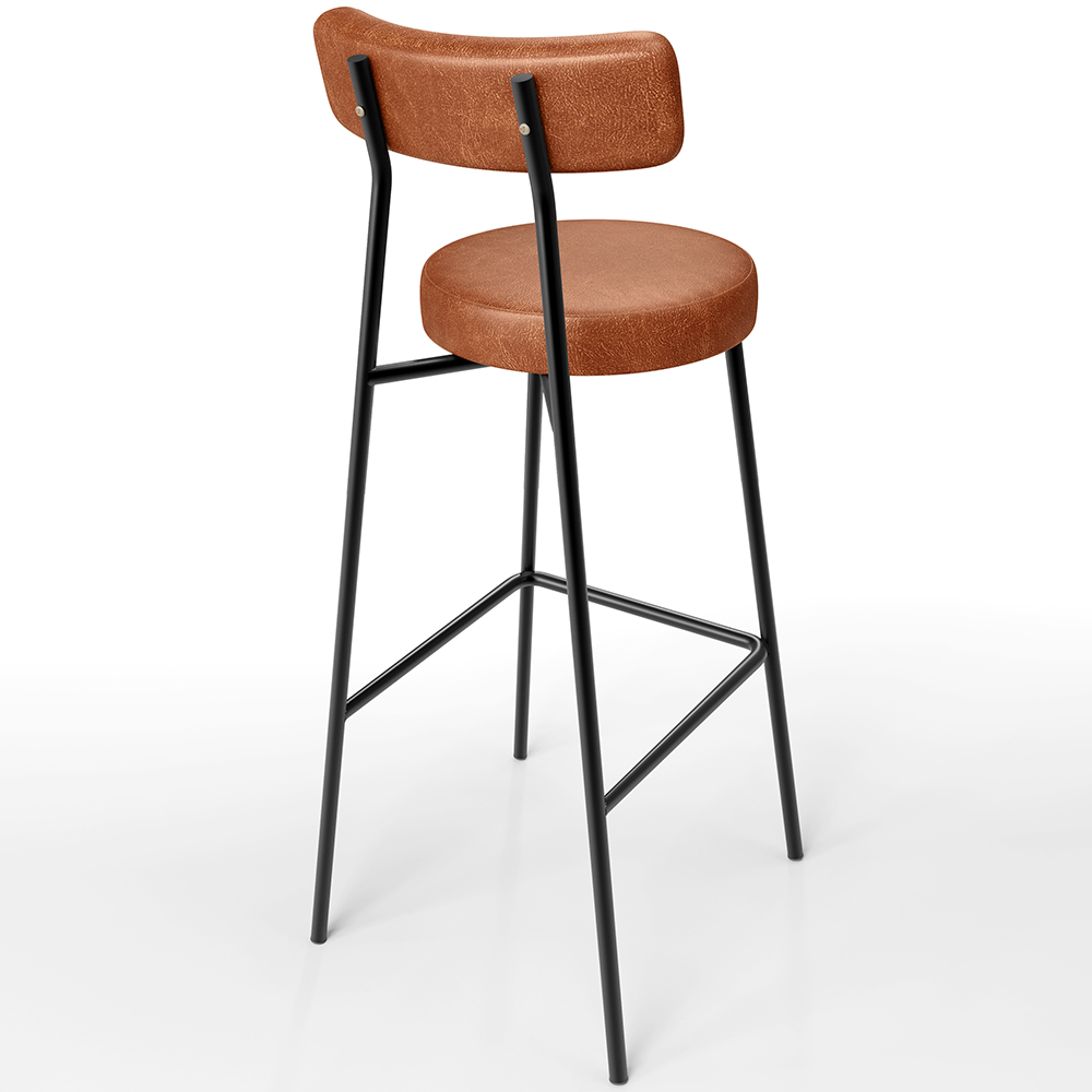 Kit 02 Banquetas Alta Cozinha Bar Sala Jantar Estrutura Em Aço Milão L02 Couríssimo Camel - Lyam Decor
