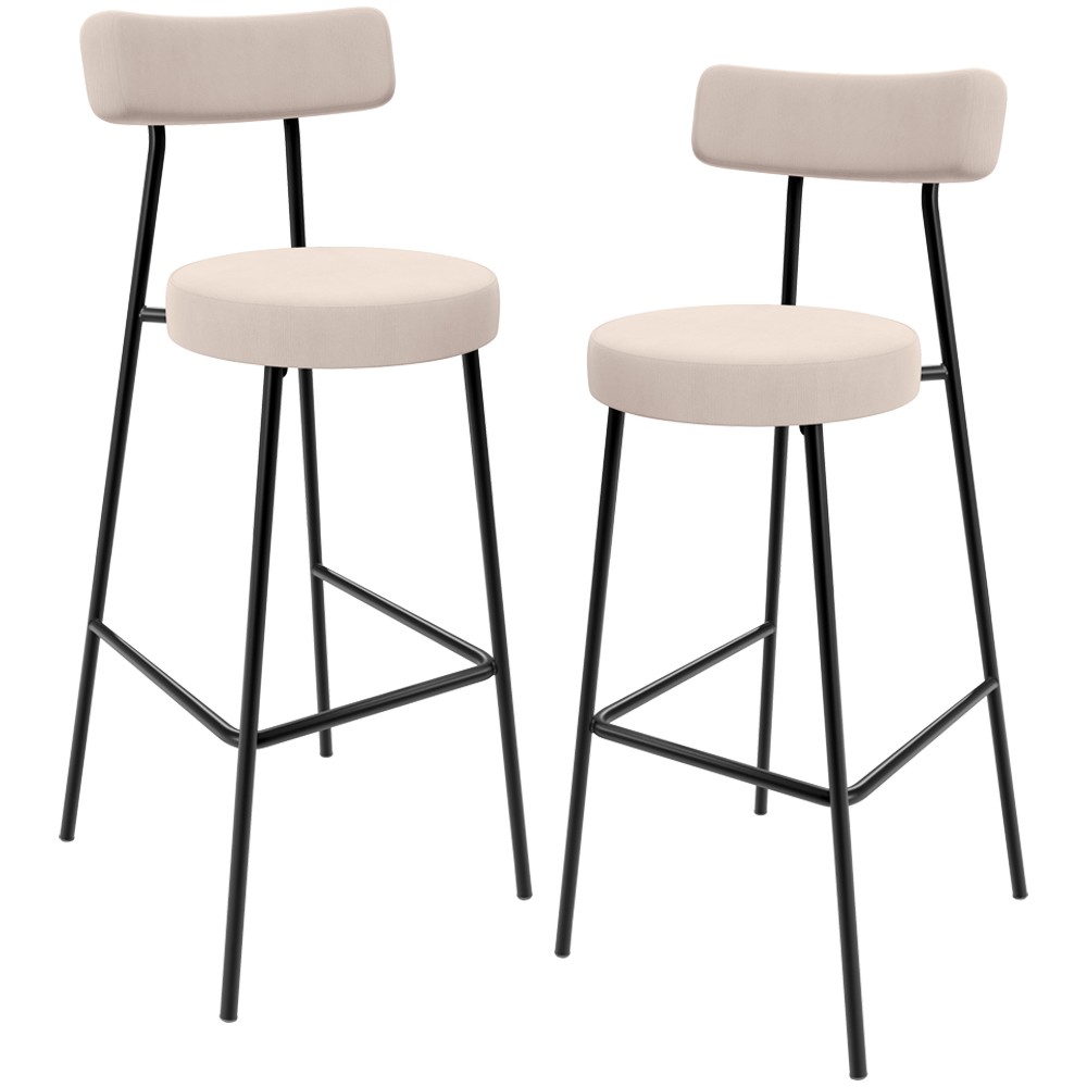 Kit 02 Banquetas Alta Cozinha Bar Sala Jantar Estrutura Em Aço Milão L02 Suede Bege - Lyam Decor