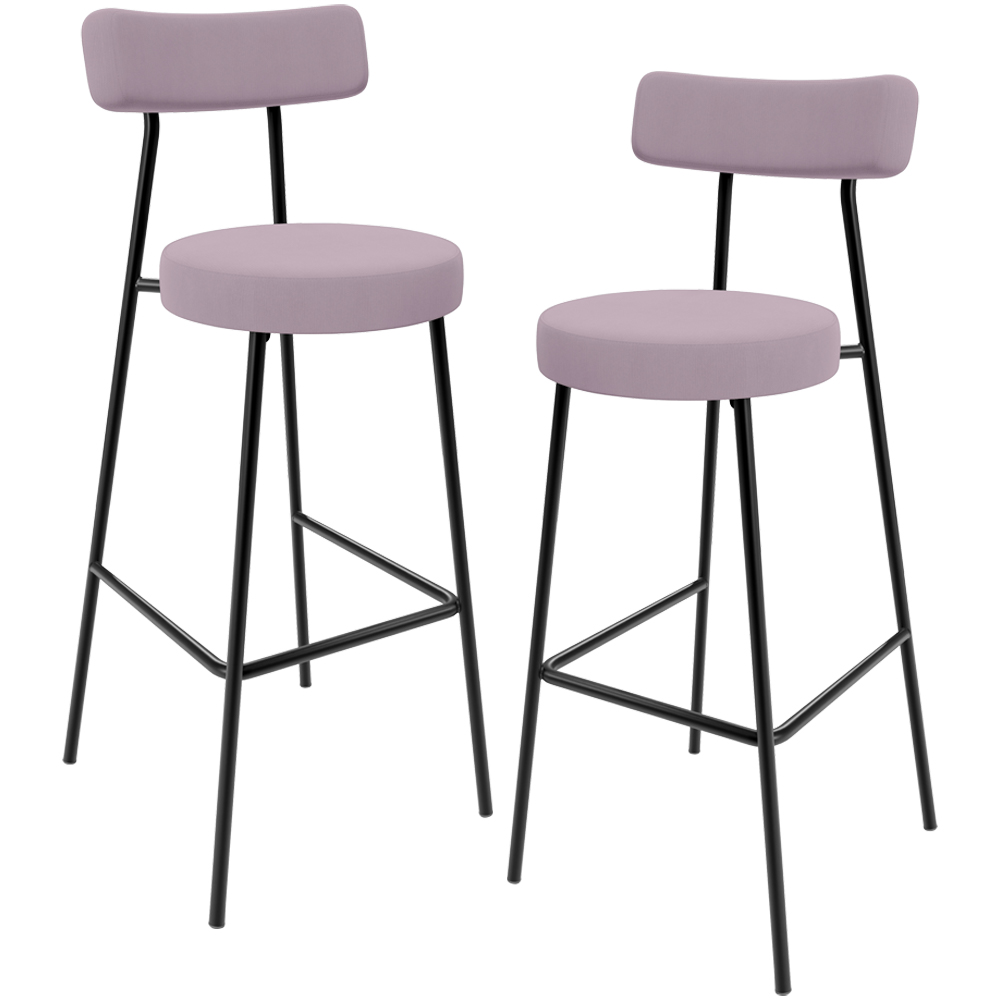 Kit 02 Banquetas Alta Cozinha Bar Sala Jantar Estrutura Em Aço Milão L02 Suede Rosê - Lyam Decor