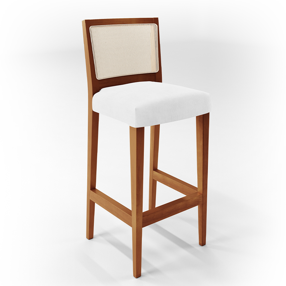 Kit 02 Banquetas Alta Cozinha Sala De Jantar Encosto Tela Branco Zion L02 Facto Branco - Lyam Decor