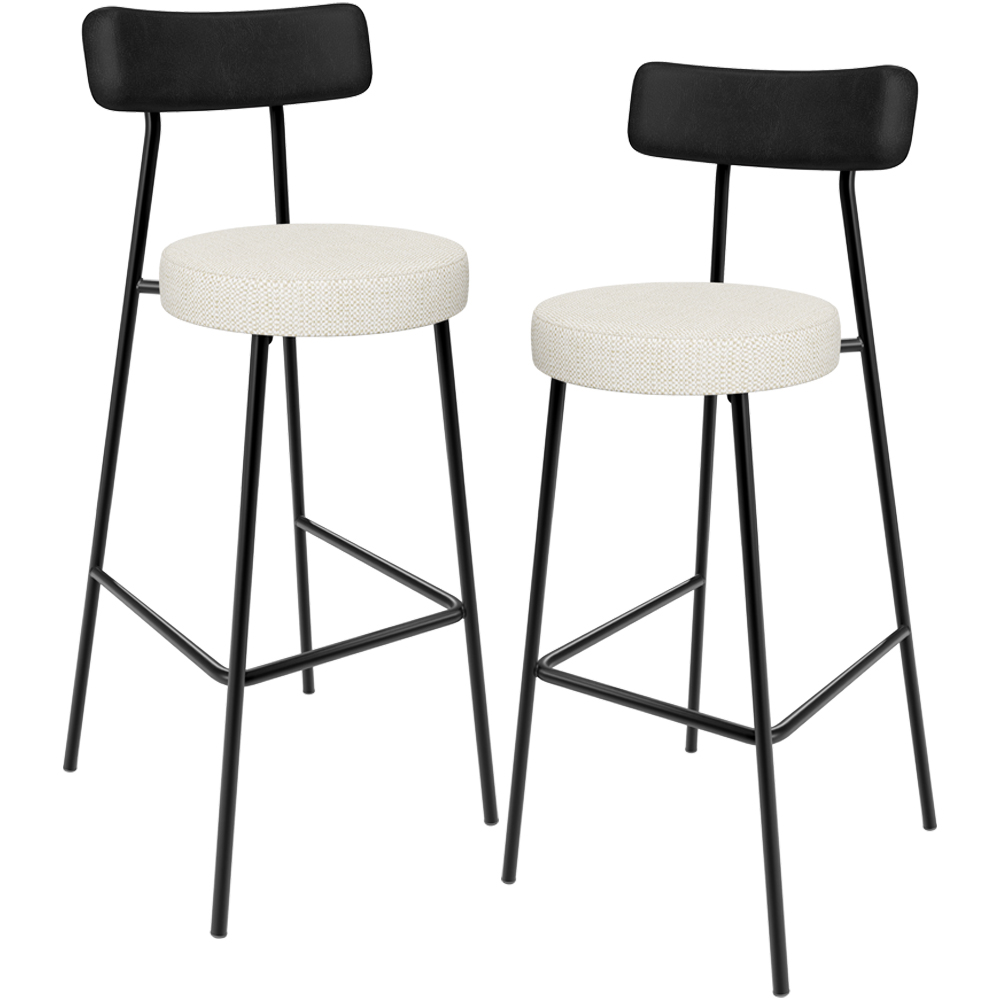 Kit 02 Banquetas Alta Cozinha Sala Jantar Milão L02 Couríssimo Preto Linho Champagne - Lyam Decor