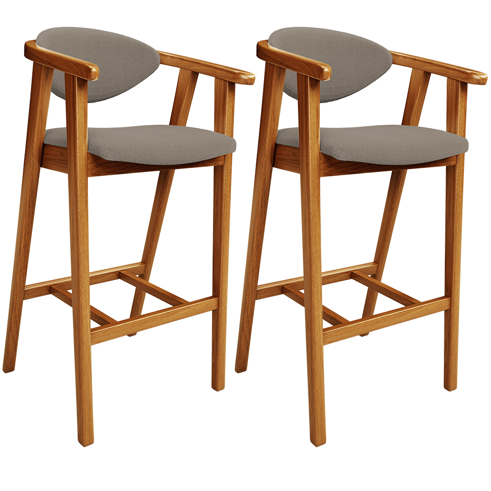Kit 02 Banquetas Alta Para Cozinha Bancada Bar Sala de Jantar Fixa Cecília L02 Bouclê Bege - Lyam
